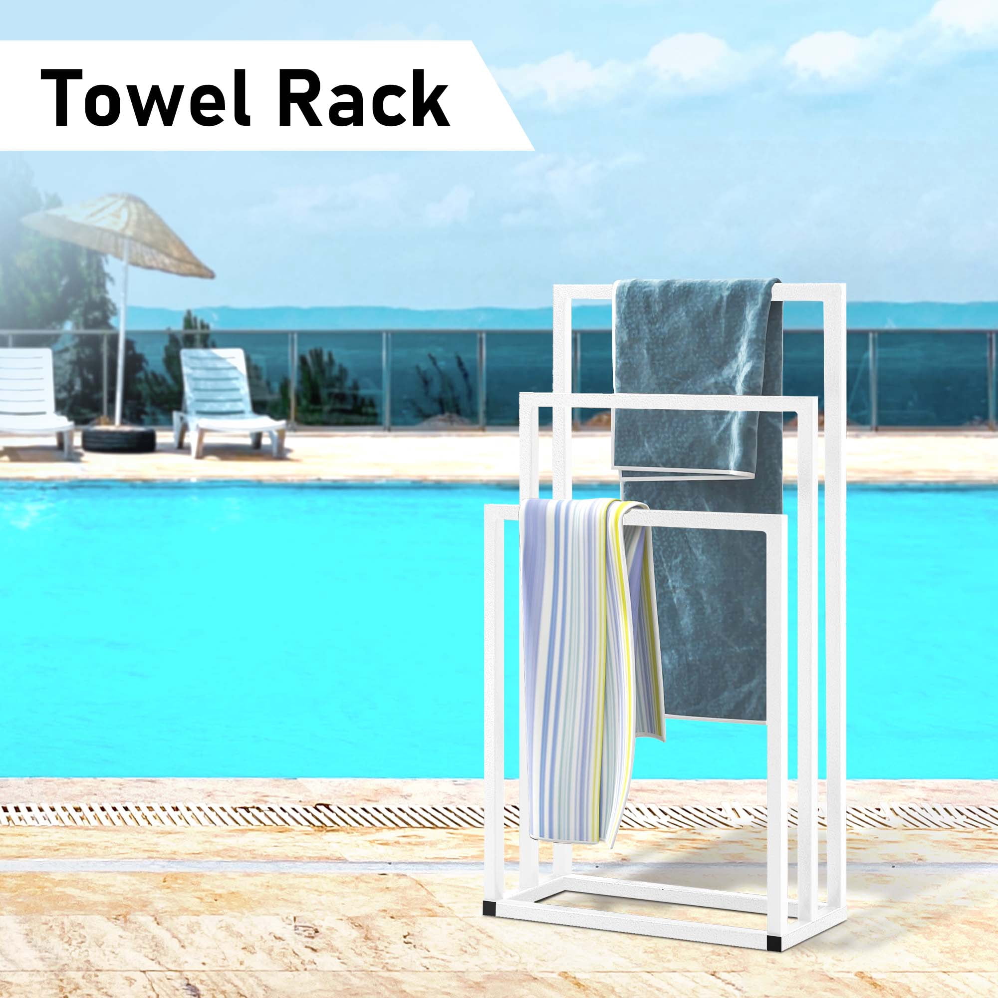 Aukfa Metal 3 Tiers Freestanding Towel Rack for Bathroom Outdoor - White