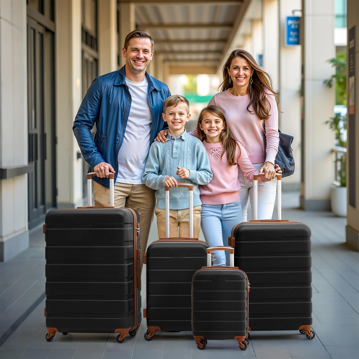 Coolife Luggage Suitcase Spinner Hardshell Lightweight TSA Lock (apricot black,16/20/24/28)