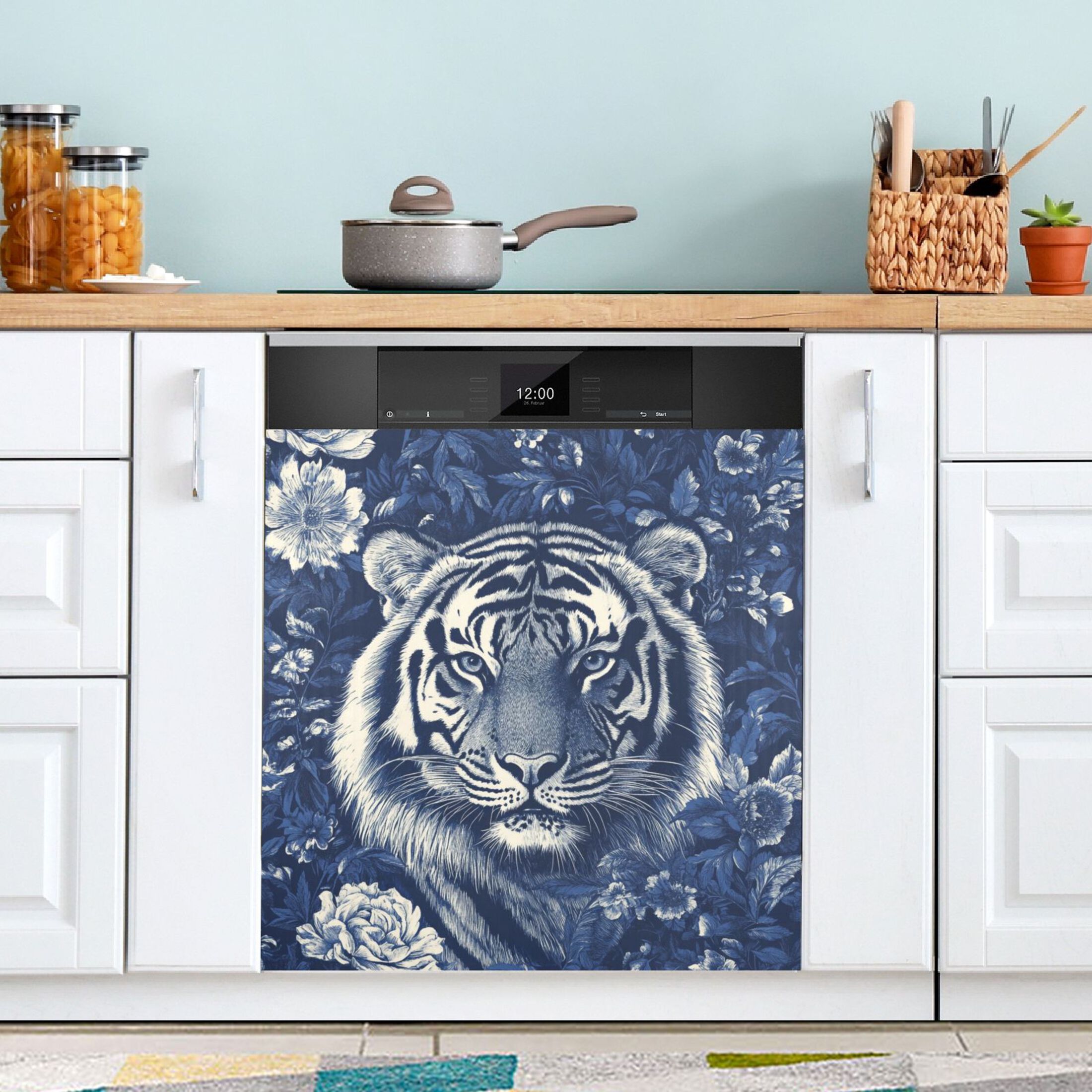 Dishwasher Magnetic Sticker 23x26 Inch Refrigerator Magnetic Sticker Washing Machine Magnetic Sticker Kitchen Panel Magnetic Sticker Home Decor Blue Oil Painting Tiger
