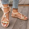 thumbnail image 2 of Mepaouo Women's Braided Flat Sandals Floral Open Toe Ankle Strap Boho Vacation Summer Beach Shoes Beige, 2 of 7