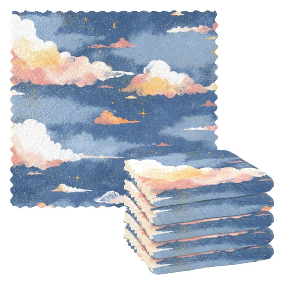 6 Pieces of Kitchen Towels 11x11Inch Kitchen Dish Cloths Kitchen Dish Towels Reuseable Cleaning Cloths Cartoon Blue Sky