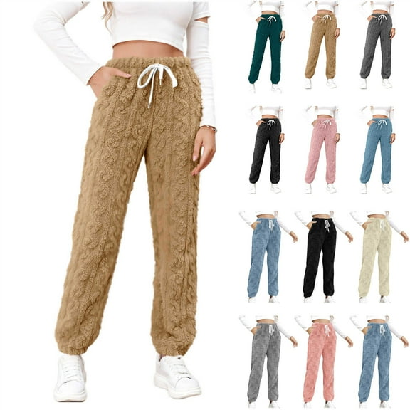 QATAINLAV Womens Pajamas Pants Comfy Fleece Lounge Sleep Pant Solid Color Flannel Fuzzy Pj Bottoms Warm Winter Clothes, Green, XXXXL