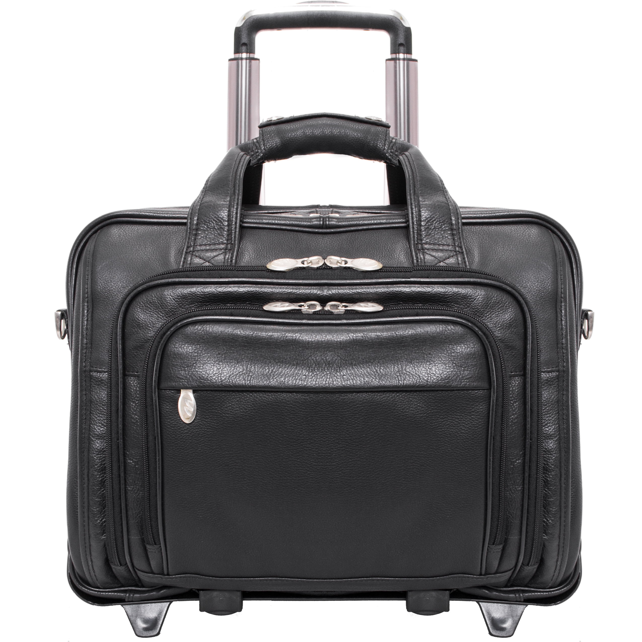I Series | GOLD COAST | 17" Leather Patented Detachable -Wheeled Laptop Briefcase - Black