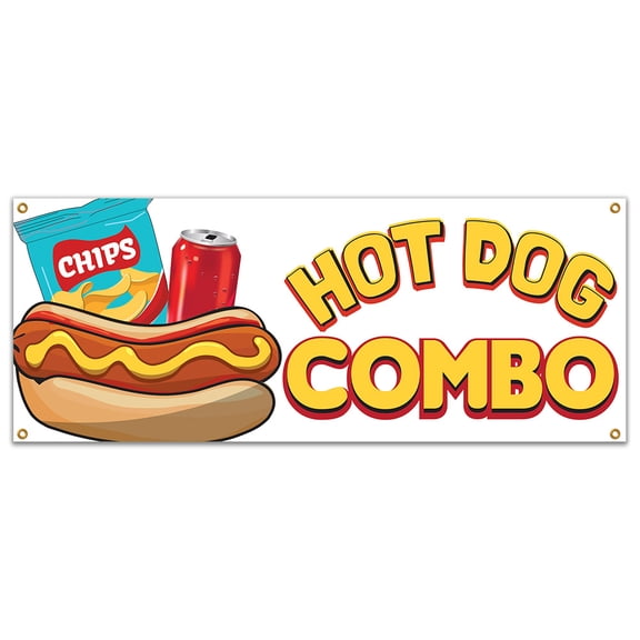 SignMission B-Hot Dog Combo19 48 in. Hot Dog Combo Banner with Concession Stand Food Truck Single Sided