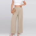 thumbnail image 1 of AherBiu Womens Pants Summer Ruched High Waisted Wide Leg Solid Color Slacks Pants with Pockets, 1 of 8
