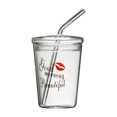

Bestonzon 1 Set Glass Straw Cup Large Capacity Glass Cup Household Beverage Cup Glass Cup