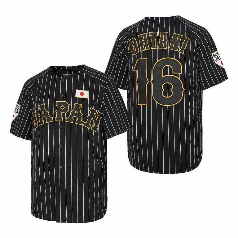 Madjus Men's #16 Ohtani Jersey Japan Samurai White Black Pinstriped Hip Hop Baseball Jersey
