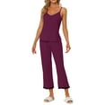 thumbnail image 2 of INSPIRE CHIC Women's Cami Top with Lace Trim Capri Pant 2 Pcs Pajama Set Soft Modal Loungwear Sleepwear XL Dark Red, 2 of 6