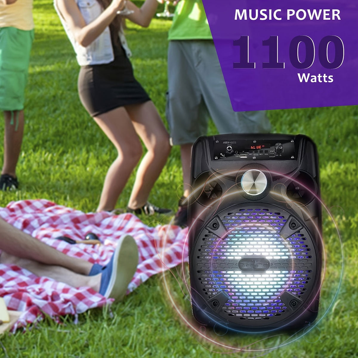 1100W Portable Bluetooth Speaker with Tripod Stand 8" Woofer Party PA Sound System LED Mic Remote
