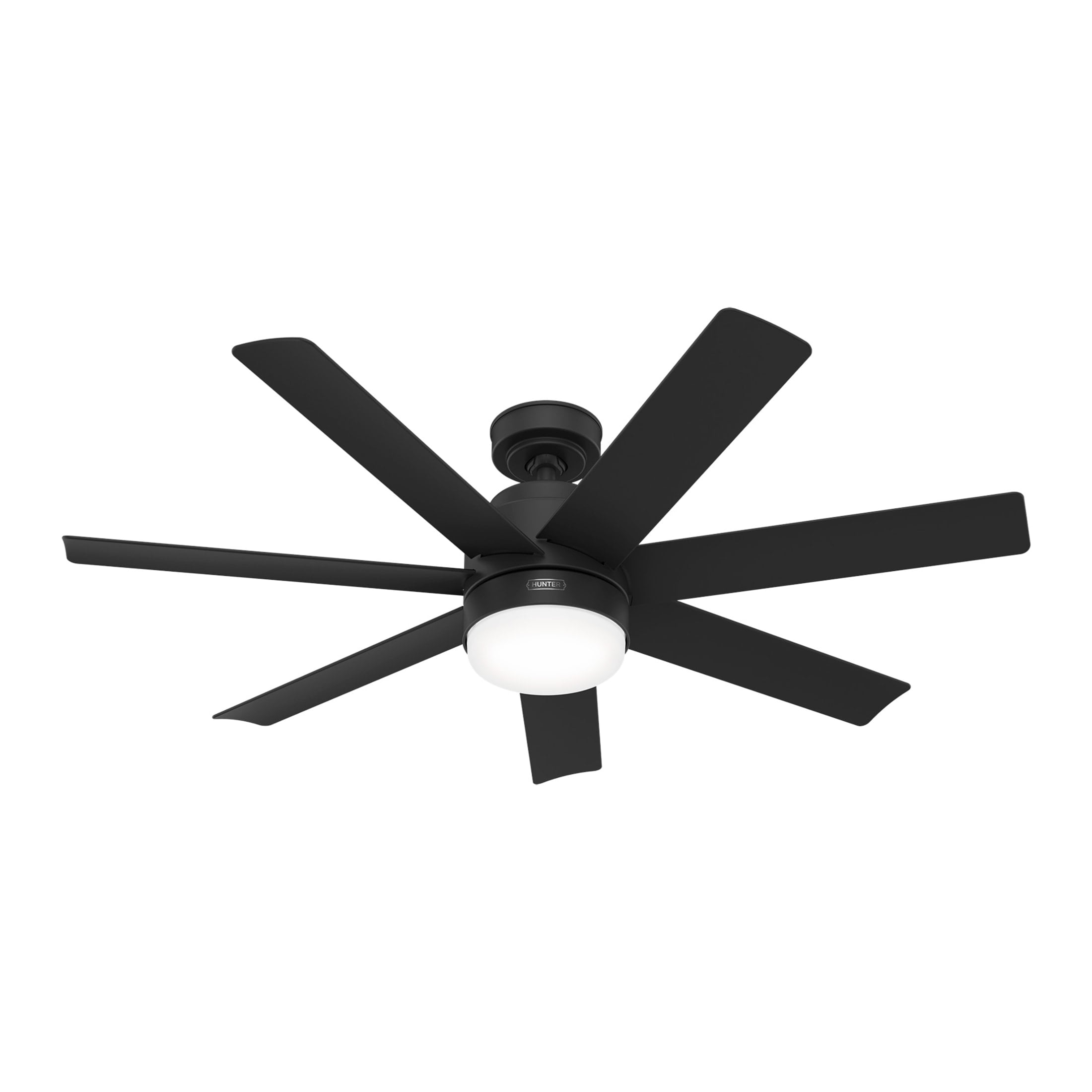 Hunter - Brazos Indoor/Outdoor Ceiling Fan With Light, Remote, 52-inch, Matte Black, Casual-style, 6-speed, Energy Star, 51535, for Porches, Bathrooms