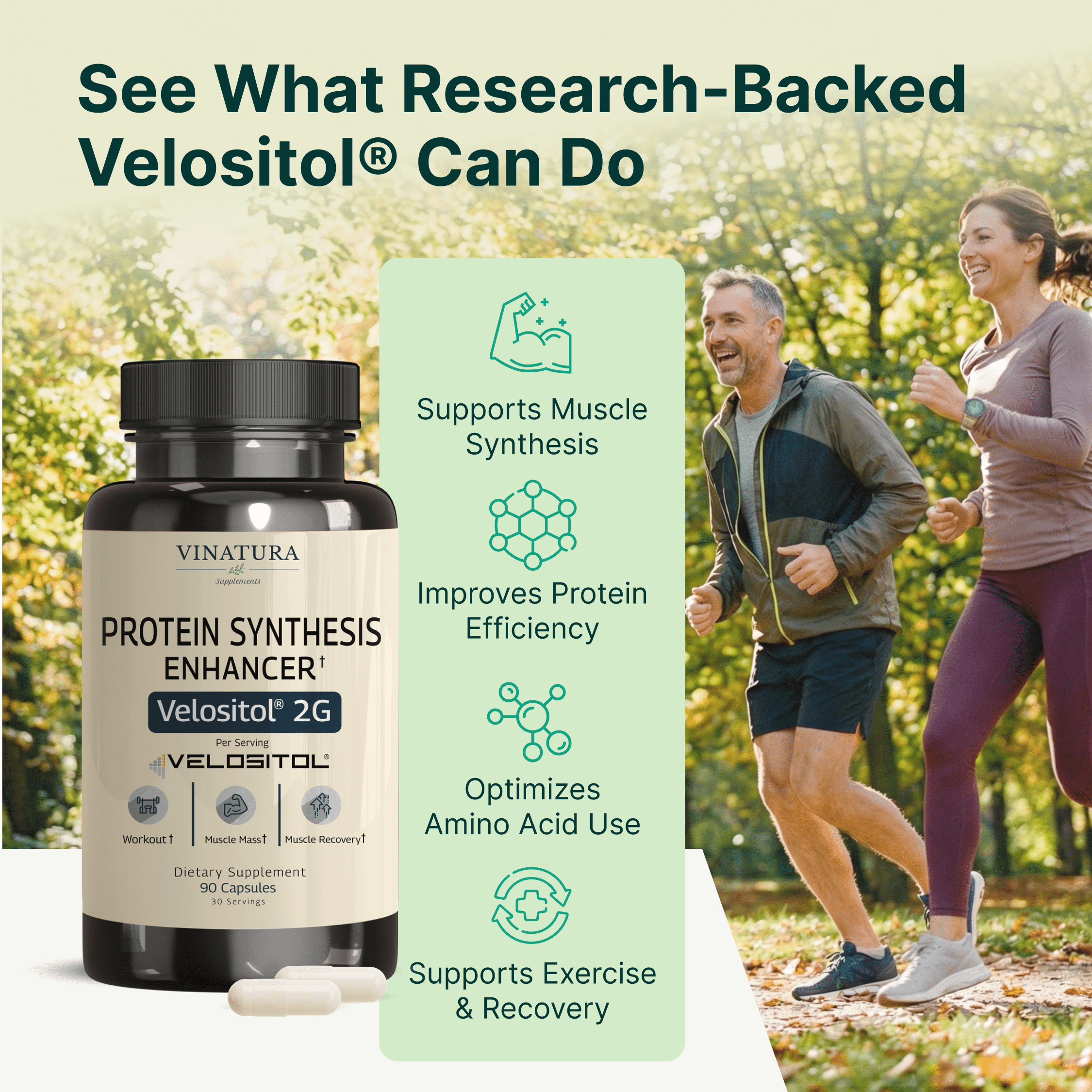 Vinatura Velositol Supplements - Protein Synthesis Enhancer for Strength and Muscle Support, for Men and Women, 90 Capsules