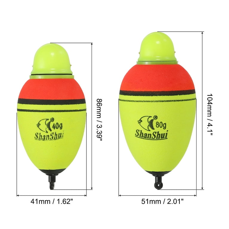 Uxcell 1.4oz 2.8oz Lighted Fishing Slip Bobbers EVA Green Red LED Light Up  Fishing Float, Yellow, 2 Pack 