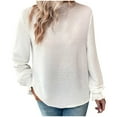 thumbnail image 1 of HKEJIAOI Hauts à Manches Longues pour Femmes Col Rond Uni Automne et Hiver Chemise Blanche, 1 of 3