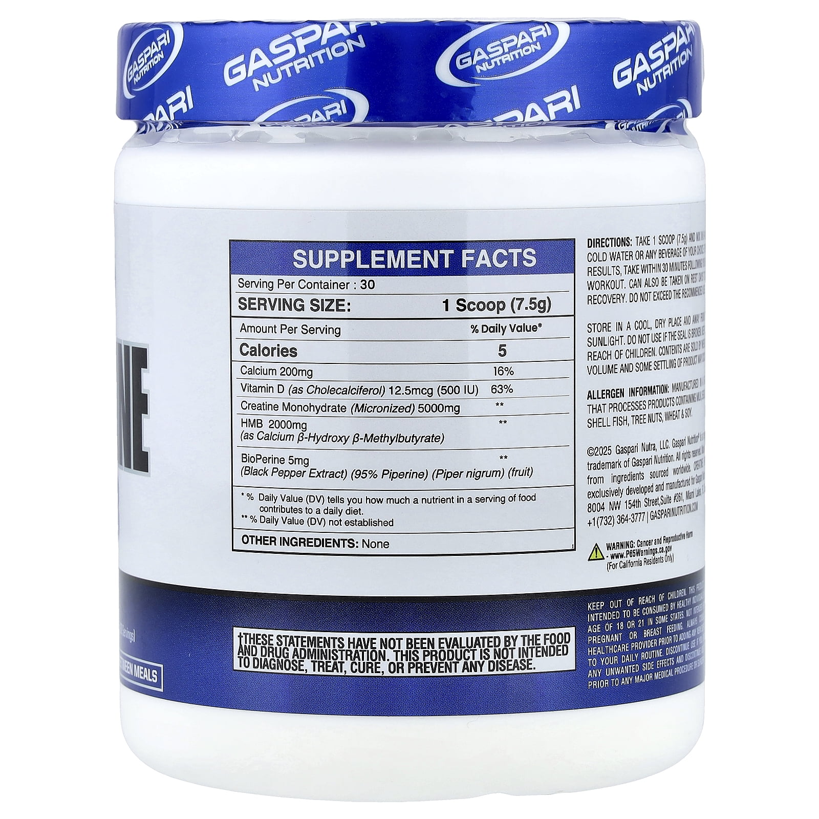 Gaspari Nutrition Creatine HMB, Unflavored, 225 g
