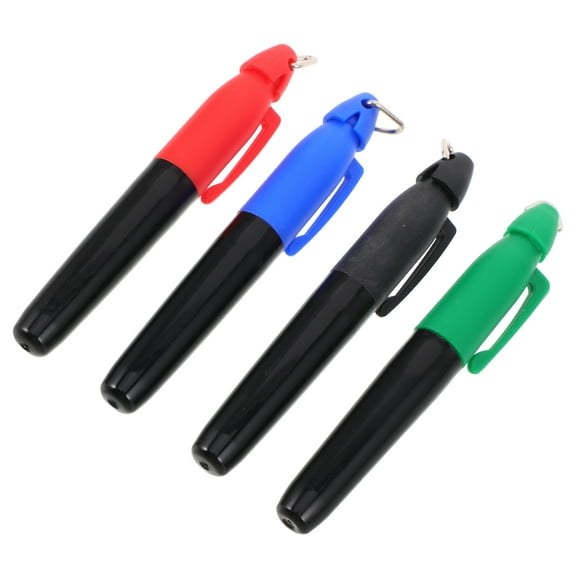 GOOHOCHY 4PCS Clip-On Marker Pens Keychain Golf Markers Mini Markers with Clips Triangle Hook Markers with Cap Clip Marker Pens Permanent Markers