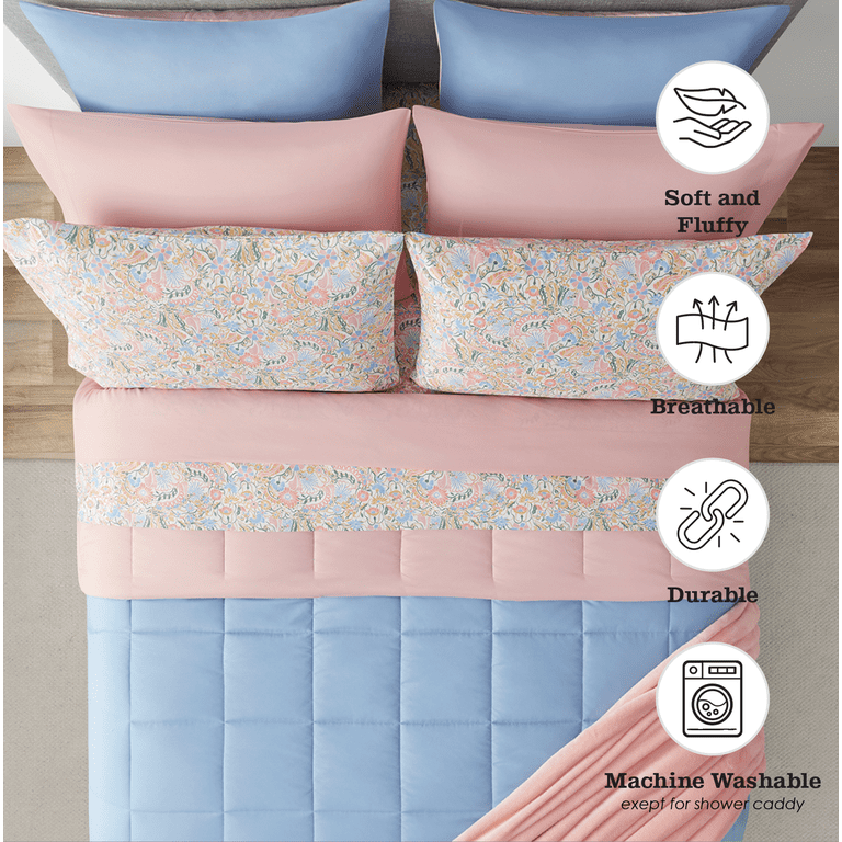 17pc College Dorm Essentials Bundle, Full, Reversible Bed in a Bag