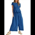 thumbnail image 2 of Conjunto de Dos Piezas para Mujer: Top Fruncido y Pantalón Conjunto Informal Bohemio de Cintura Alta con Bolsillos Azul XL, 2 of 6