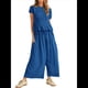thumbnail image 2 of Conjunto de Dos Piezas para Mujer: Top Fruncido y Pantalón Conjunto Informal Bohemio de Cintura Alta con Bolsillos Azul XL, 2 of 6