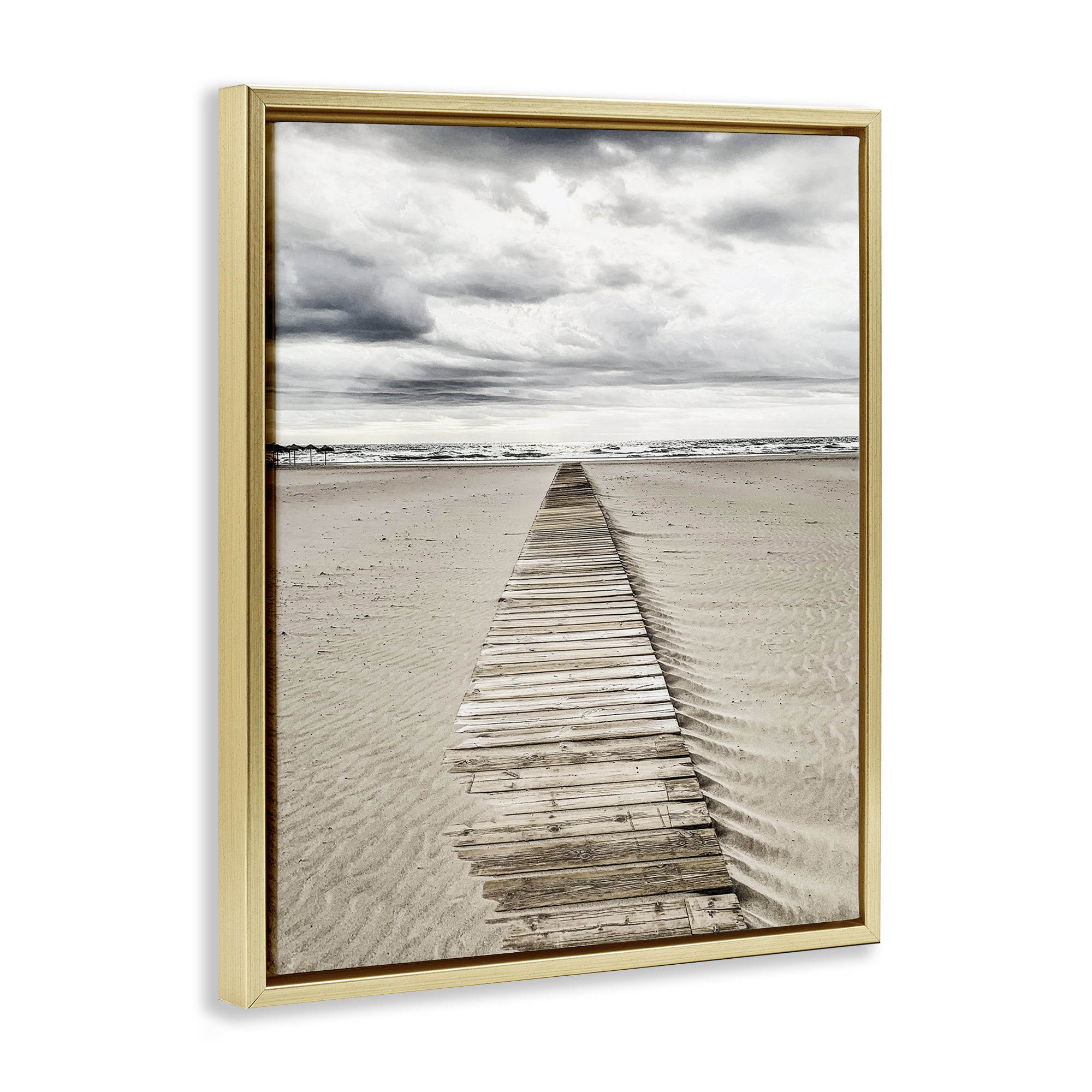 Stupell Industries Sand Covered Boardwalk Landscape Photography Gold Floater Framed Canvas Art Print Wall Art, 25 x 31