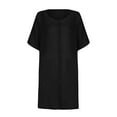 thumbnail image 3 of UTSJKR Women's Button Down Shirt Dress Short Sleeve Smocked 2024 Fashion Crew Neck Sundress Casual Loose Fit Vacation Flowy Beach Dress Black XL, 3 of 3