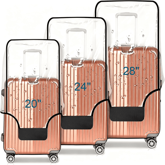 Clear PVC Waterproof Luggage Cover Protector for 20 24 28 Inch Suitcases, 3 Pack