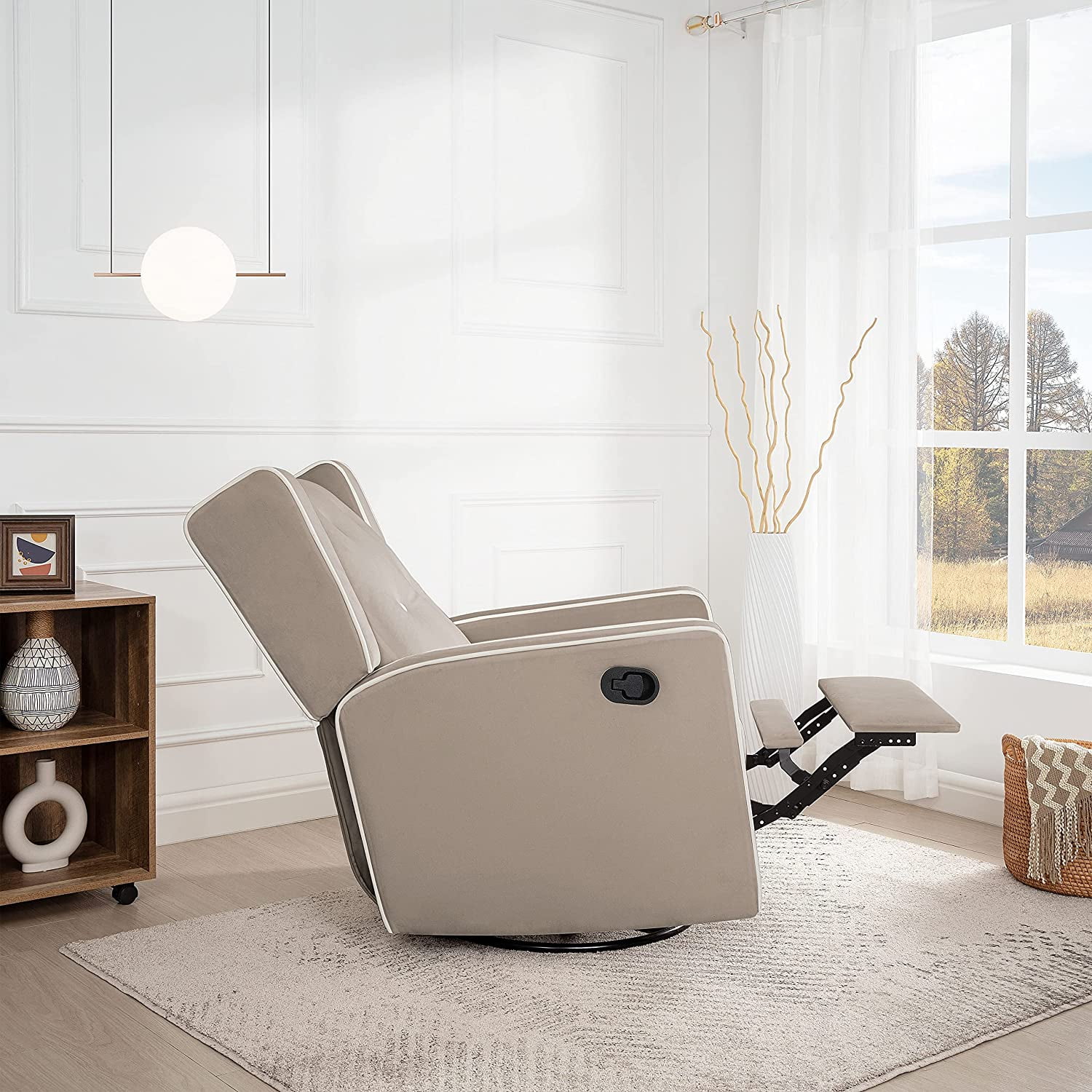 Odelia Solid Wood Microfiber Swivel Glider Rocker Recliner Chair, For Living Room, Bed Room Mocha,Microfiber
