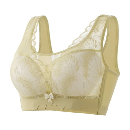 Gnurob Lace Bras for Women Posture Smooth Back Bralettes Push Up Wirefree Bra Seamless Brassiere Cozy Adjustable Strap Underwear Everyday Wear Clearance Saving Yellow 46