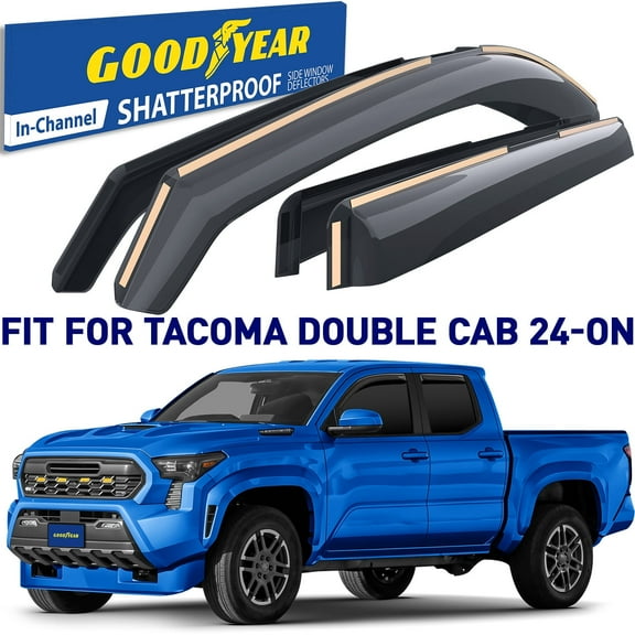 Goodyear Shatterproof in-Channel Window Deflectors for Toyota Tacoma Double Cab 2024-2026, Rain Guards, Window Visors for Cars, Vent Deflector, Car Accessories, 4 pcs - GY008050