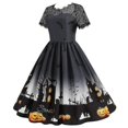 thumbnail image 2 of Halloween Decor: Women's Fashion Casual Hem Dress with Short-sleeved Round Neck Print, 2 of 5