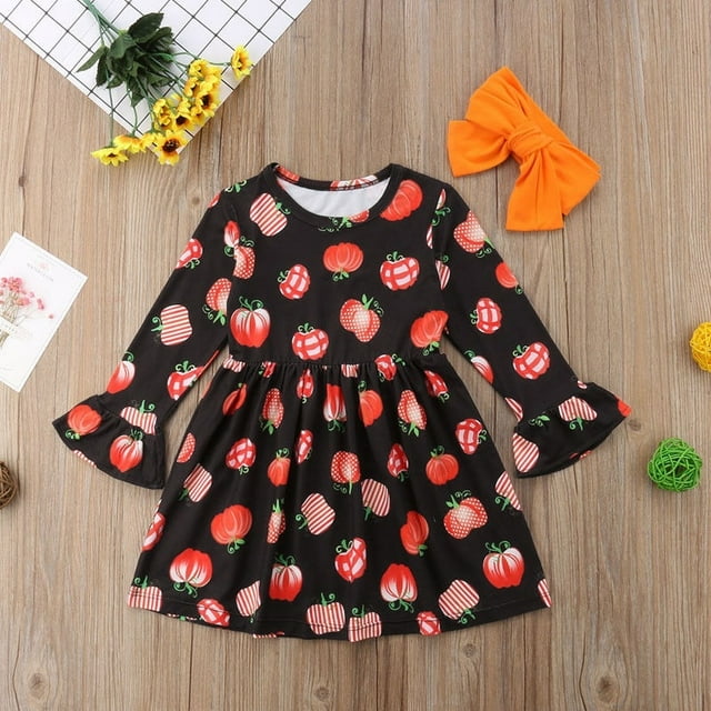 Robe de Fête Citrouille d'Halloween Mignonne pour Tout-Petits, Enfants, Bébés Filles, Vêtements Costume
