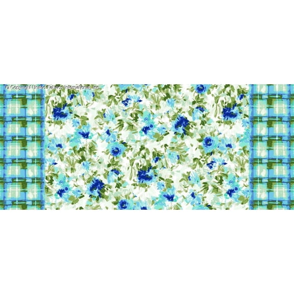 Chiffon Printed Be Loved Sheer Floral Fabric by the Yard Dress Sewing Chiffon (BLUE/AQUA/GREEN, HalfaYard)