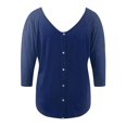 thumbnail image 5 of Fiaer Christmas Tshirts Women V Neck Oversized Trendy T Shirts Long Sleeve Glass Funny Back Button Loose Fit Tops Blue L, 5 of 5