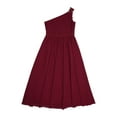 thumbnail image 3 of Rswnyirn Kids Girls One Shoulder Pleated Proms Wedding Party Long Maxi Junior Bridesmaid Dress Burgundy 8, 3 of 6