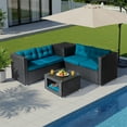 thumbnail image 6 of Ktaxon 4-Pc Modular Patio Sectional with Storage Box & Pet Table, All-Weather PE Wicker, Black Frame Peacock Green Cushions, 6 of 13