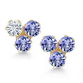 thumbnail image 2 of Gem Stone King 14K Yellow Gold Blue Tanzanite Trio Three Stone Stud Earrings for Women (0.90 Cttw, Gemstone December Birthstone, Round 3MM), 2 of 4