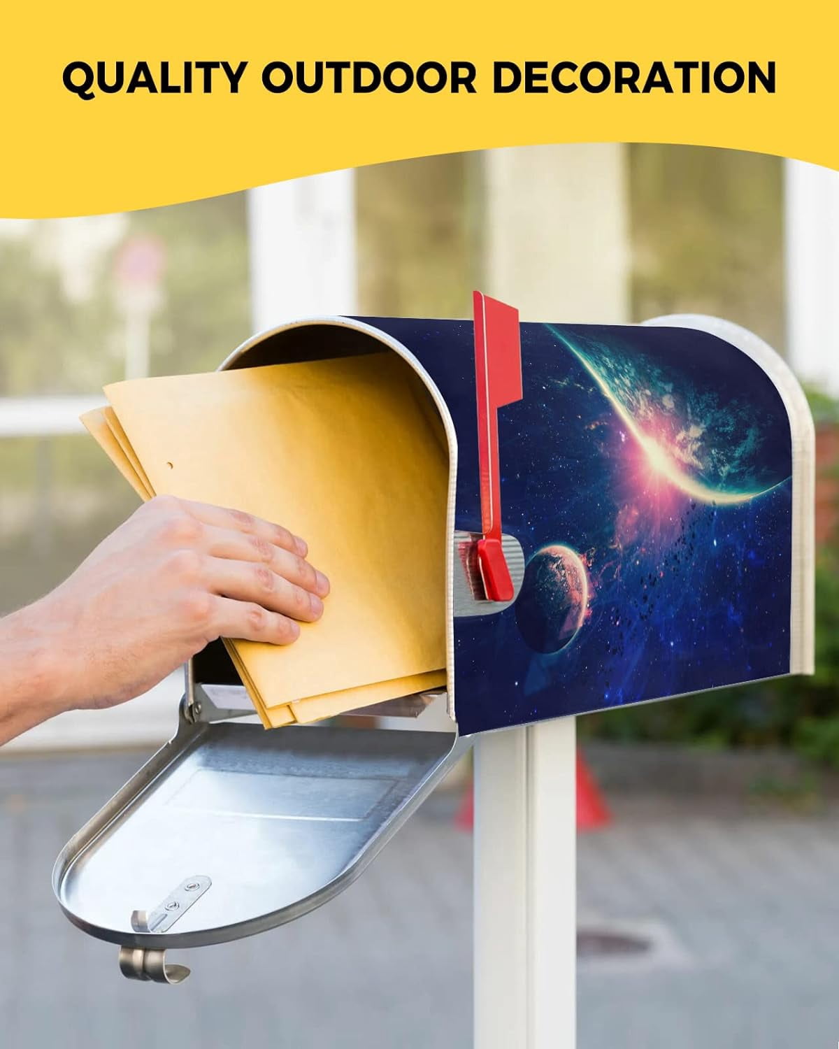 Mailbox Cover Magnetic Mailbox Wraps, Beautiful Outer Space Planet Mailbox Covers Large Size 21x25.5 Inch Mail Wrap Post Letter Box Decoration for Outdoor Gardern Yard