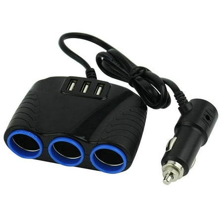 3 Way Car Cigarette Lighter Socket Power Adapter Multi Splitter Outlet Plug with USB Charging