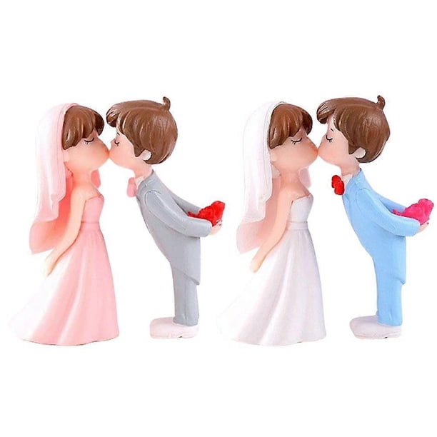 2 Pairs Bride Bridegroom Figurine Miniature Couple Statue Wedding Valentine Party Decor Gift
