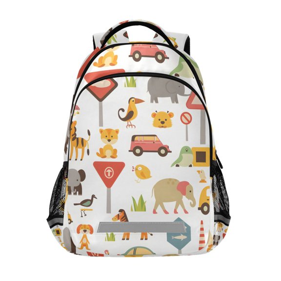 ALAZA Cartoon Animals Car Backpack Elementary School Bag Bookbag Travel Rucksack