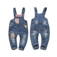 thumbnail image 6 of KIDSCOOL SPACE Baby Little Boys girls Plaid Lining Patchwork Denim Overalls Jeans,Blue, 2-3 Years, 6 of 6