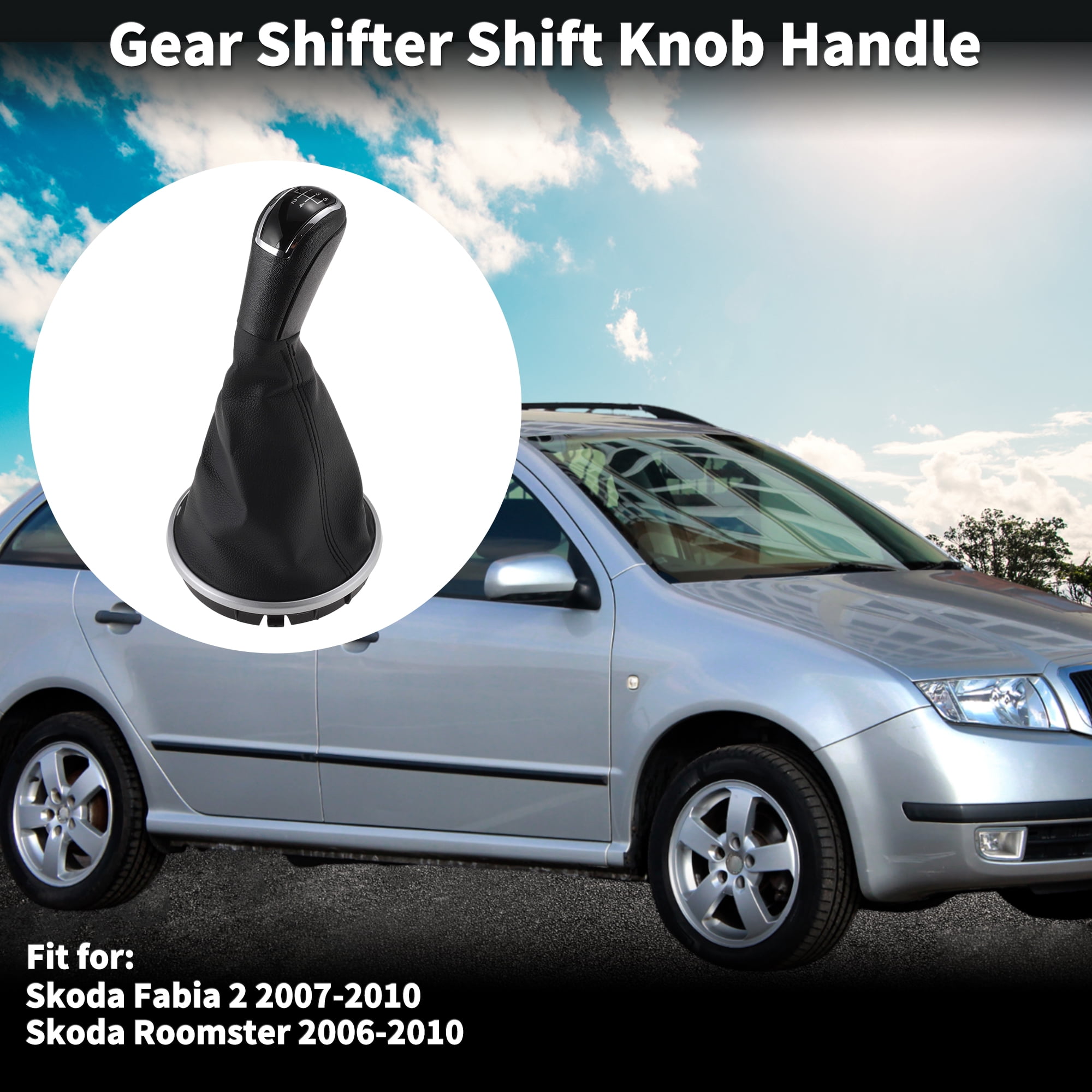 Unique Bargains Manual Gear Shift Knob Handle for Skoda Fabia 2 2007-2010 Shift Gear Lever Knob Gearstick Gaiter Boot Cover Plastic Leather