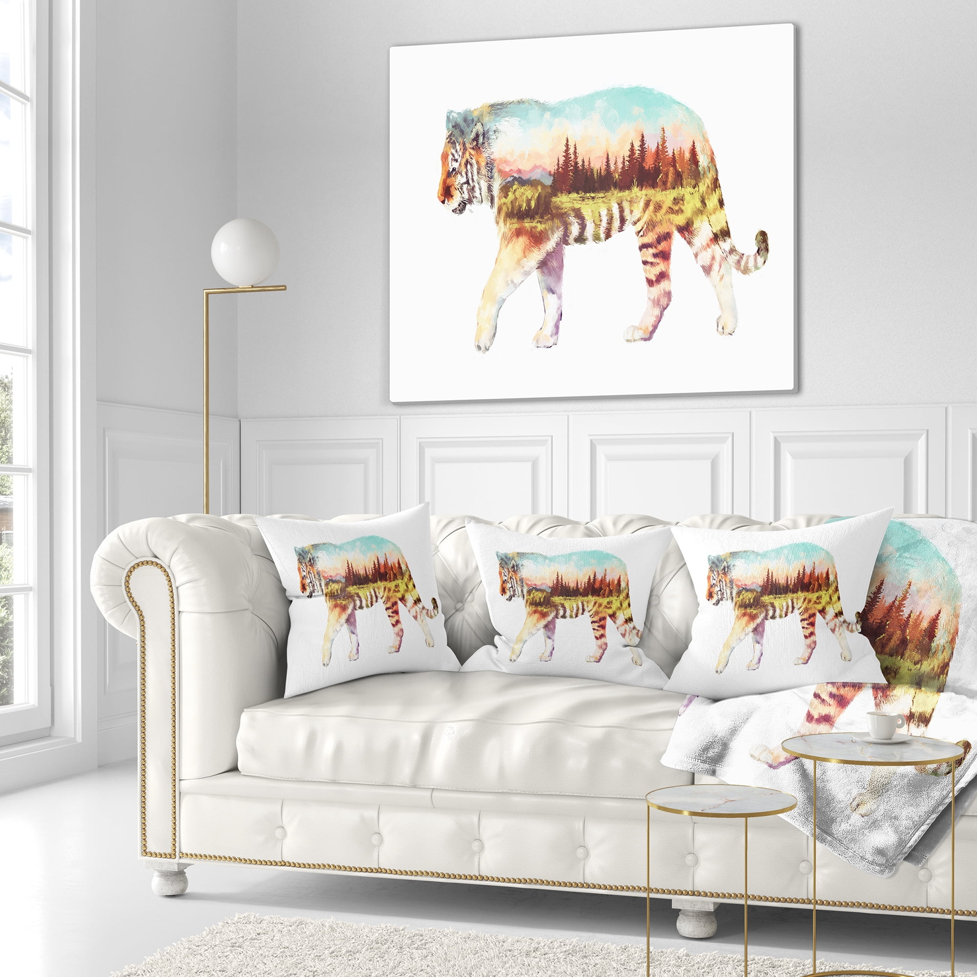 Designart Tiger Double Exposure Illustration - Animal Throw Pillow - 18x18