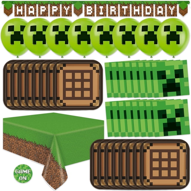 Kit de decoración para fiesta de cumpleaños de Minecraft para 16 personas