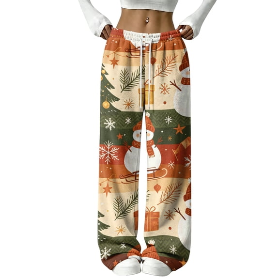 2026 Women's Loose Fit Christmas Print Pajama Pants for Sleep and Casual Home Wear Comfy Long Wide Leg Lounge Pants