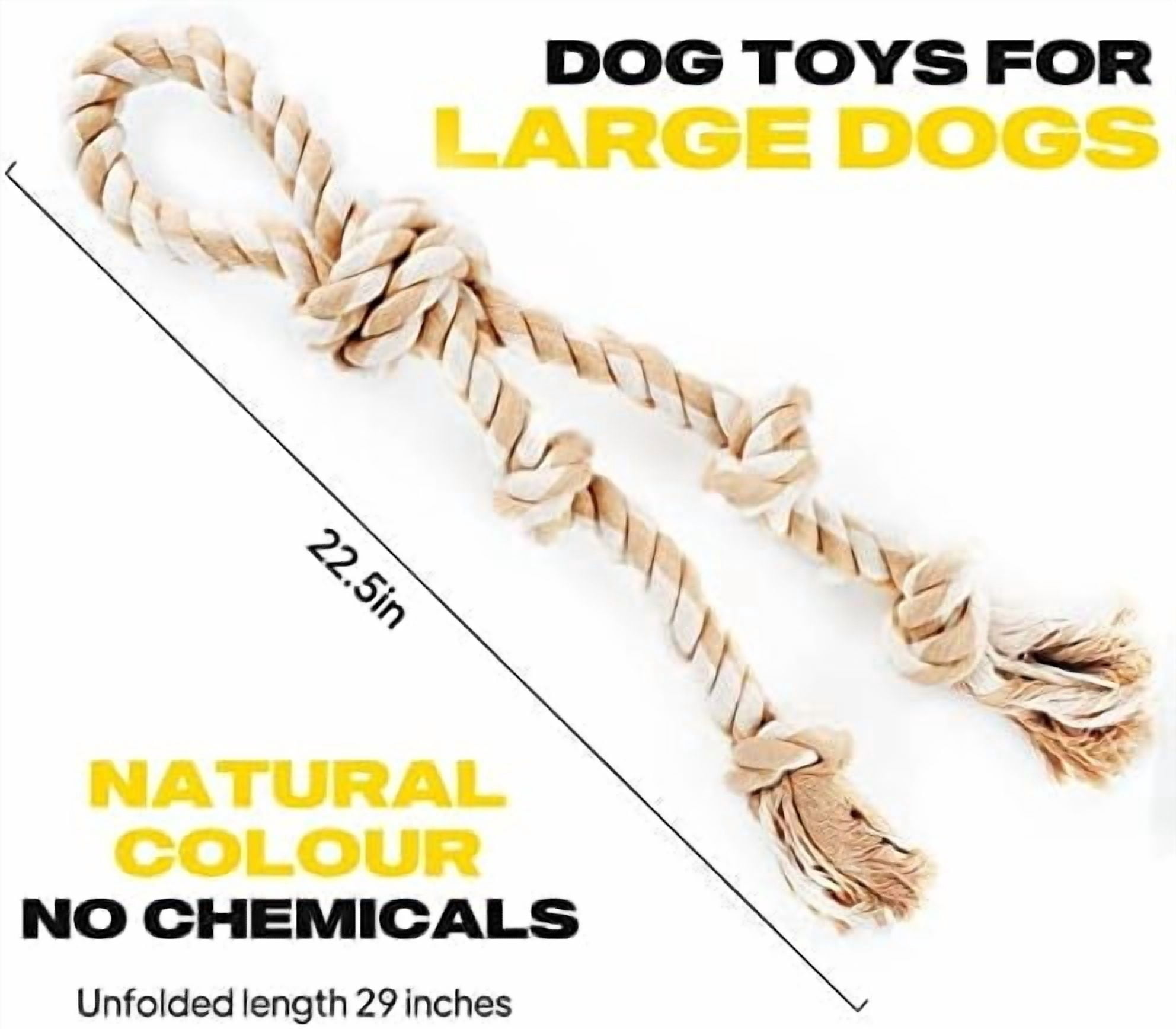 Dog Rope Toys for Aggressive Chewers,Large Dog Toy Designed for Tug of War, Tough Dog Rope Toy Indestructible Made of Undyed Natural Cotton, 29" Large Dog Toys with 3 Big Knots and a Handle