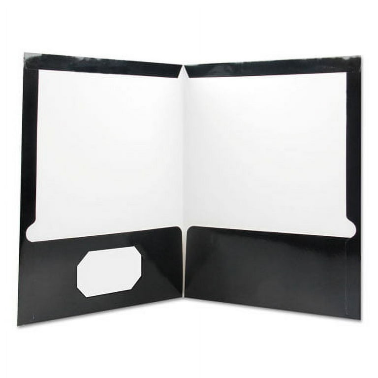 Laminated Two-Pocket Folder, Cardboard Paper, 100-Sheet Capacity, 11 x 8.5, Black, 25/Box Laminated Two-Pocket Folder, Cardboard Paper, 100-Sheet Capacity, 11 x 8.5, Black, 25/Box