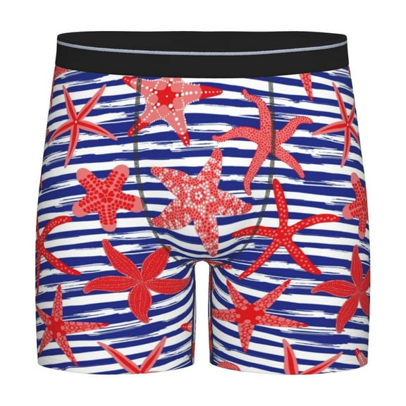 Rateoe Sea Stars Print Men’s Underwear Boxer Briefs Soft Comfortable Underwear Boxer Briefs, Long Leg Briefs,Anti-chafing Boxer Briefs
