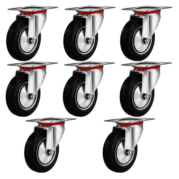 8 PACK 3" Swivel Caster Rubber Wheels Top Plate Bearing HEAVY DUTY