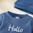 thumbnail image 7 of AWZXDE Toddlers Girl Outfits Knit Footed Long Sleeve Romper With Matching Knot Hat Embroidered Letter Crew Neck Snap Crotch 2 Casual Daily Wear Set Blue - 3-6 Months, 7 of 7