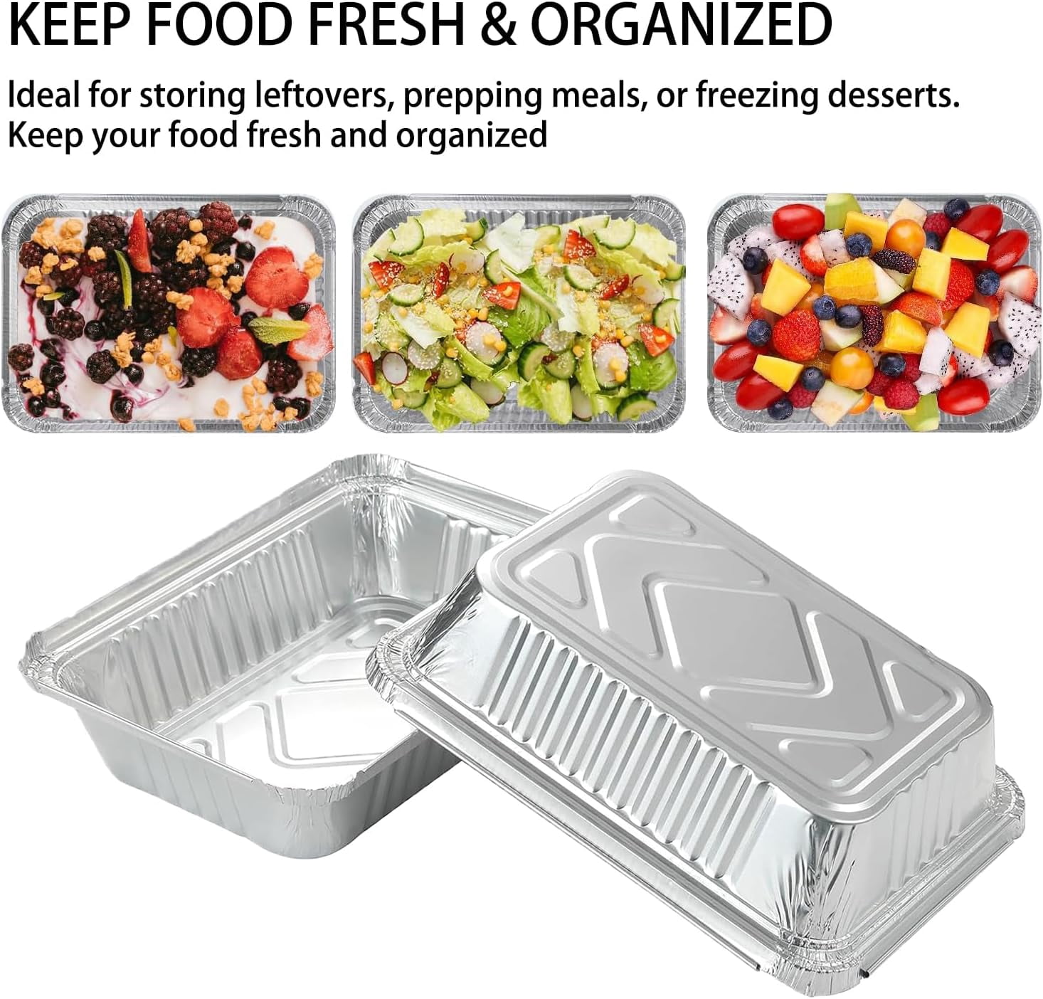 20 PACK Aluminum Foil Pans with Lids (8.5" x 6.3"), 2.25 lb Aluminum Foil Dinner Pans with Lids, Disposable Foil Pans for Baking, Cooking, Meal Prep, Takeaway and Freezing